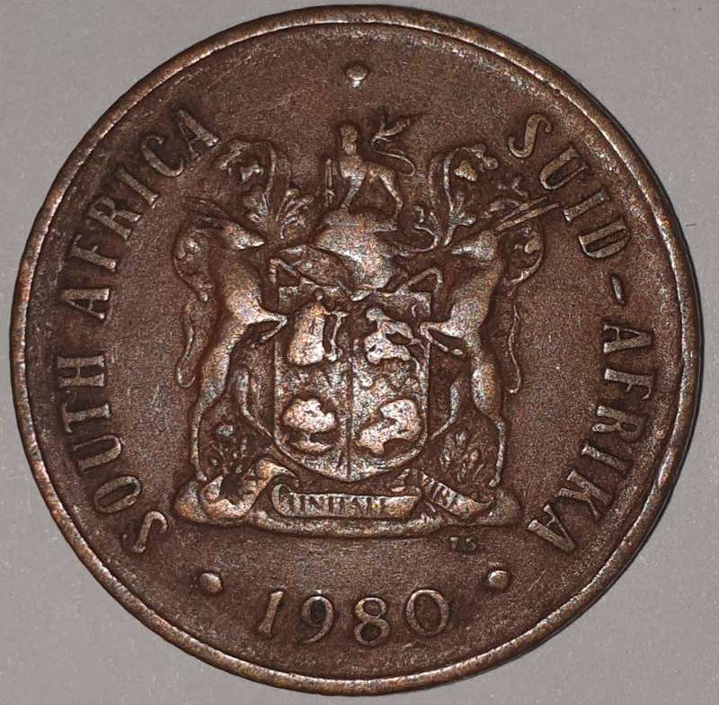 1980 - 2 CENT COIN (TWO CENT COIN) - RSA - BRONZE - KM#83 - BILINGUAL LEGEND - WILDEBEEST